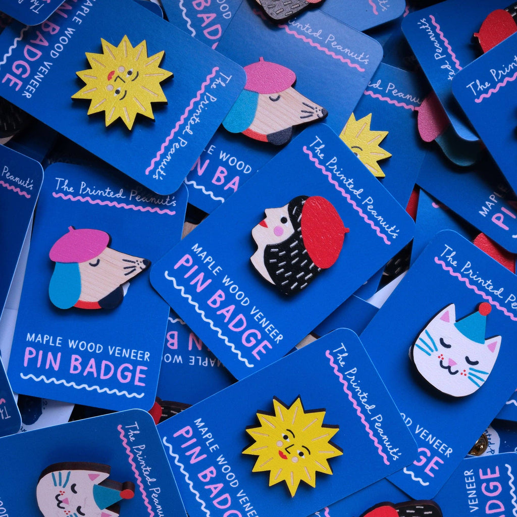 Dog Printed Wooden Pin Badge